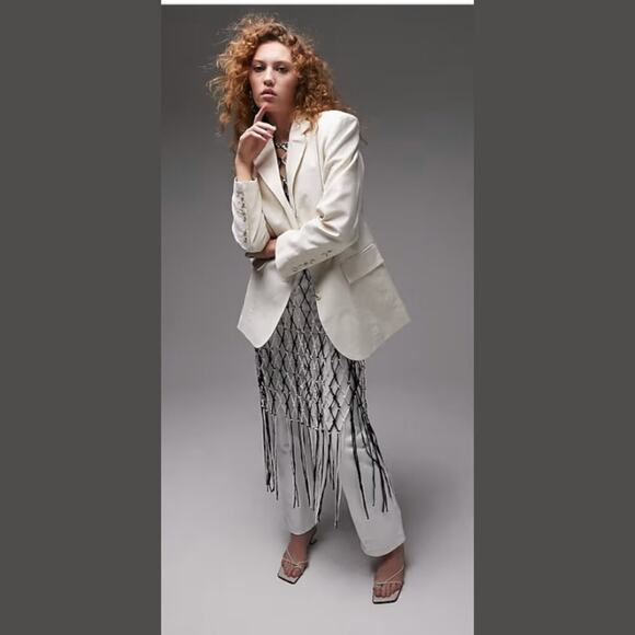 TopShop Linen Blend Single Breasted Blazer Oatmeal Size 8 NWOT $109 MSRP - Picture 1 of 8